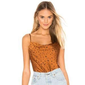 JOA Revolve Brown Dot leopard print satin cowl neck cami tank top blouse small